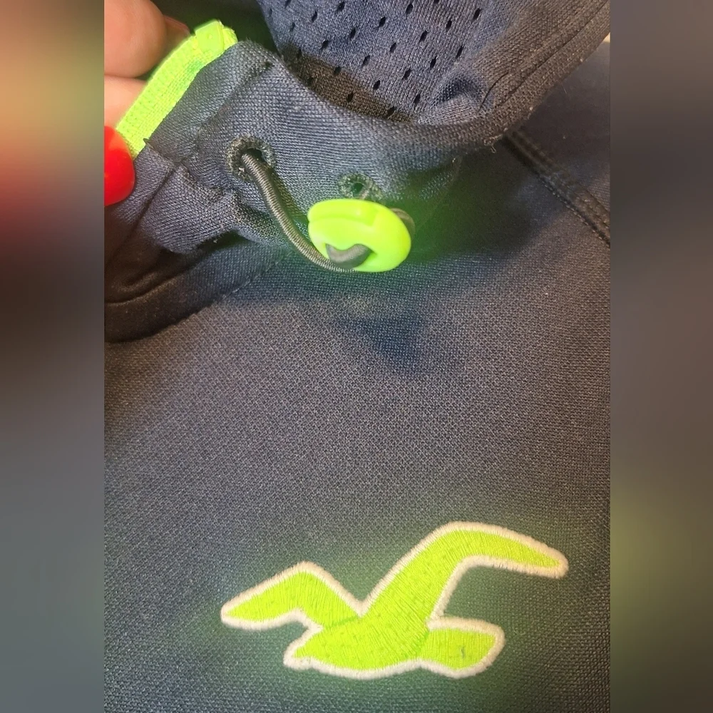 Hollister Navy & Neon Zip Up Running Hoodie Sz L #1789 - Picture 3 of 11